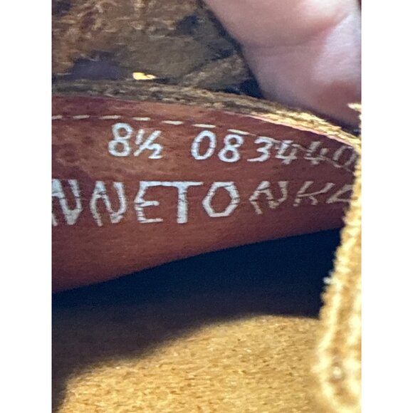 Minnetonka Fringe Moccasin Flats Leather Booties Women's 8.5 Brown Suede Studded - Picture 7 of 7